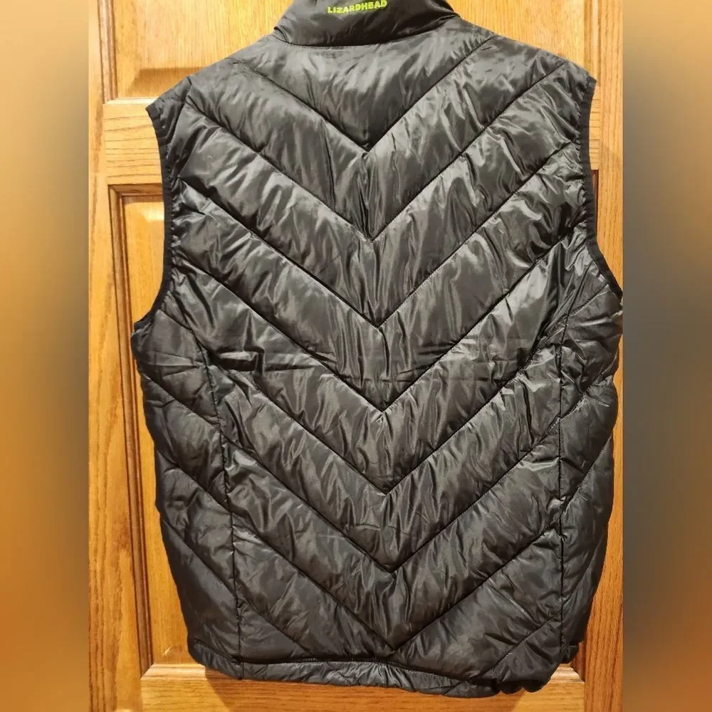 Black Puffer Vest with Green Accents